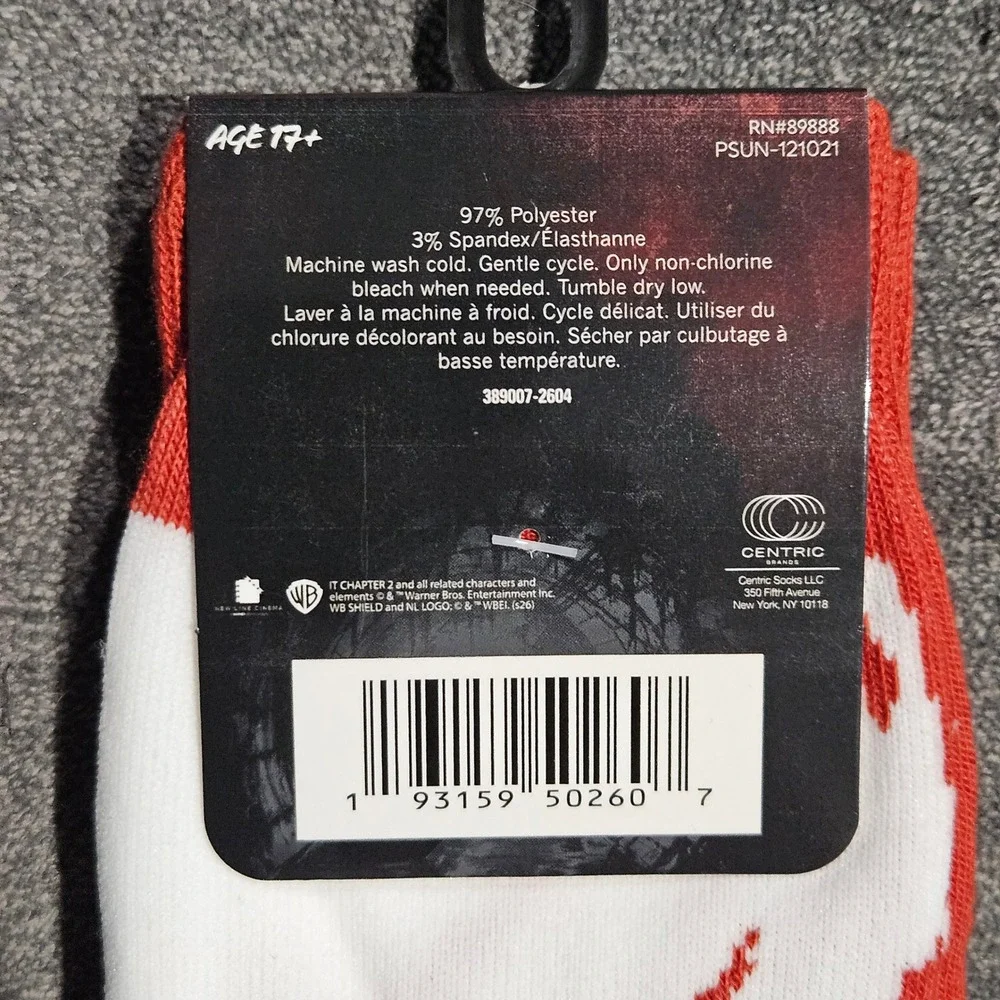 New IT Chapter Two Pennywise Come Back and Play Red Crew Socks Mens Size 6-12
